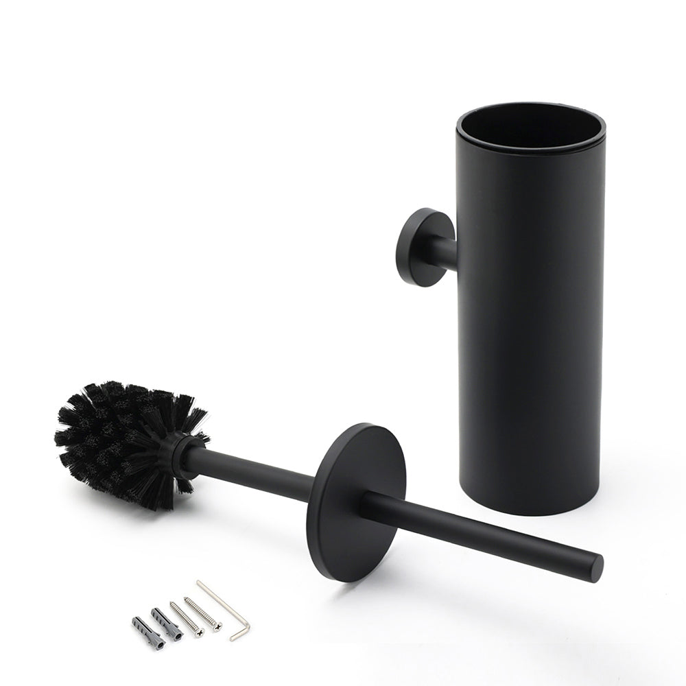 Matt Black Stainless Steel Round Toilet Brush Wall Holder Cup Bathroom Accessary