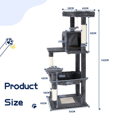 Cat Tower Tree Condo Scratching Post Dark Grey 142cm