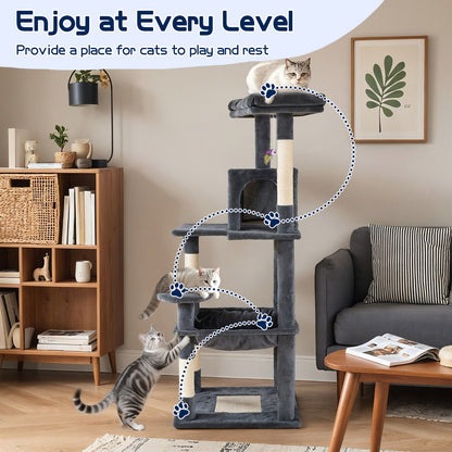 Cat Tower Tree Condo Scratching Post Dark Grey 142cm