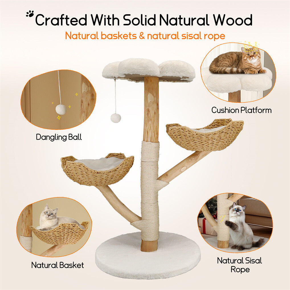 Cat Tree Scratcher Plush Sisal Willow Wood w Basket Cushion