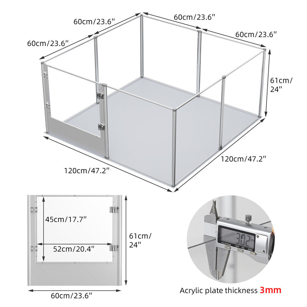 Large Acrylic Dog Playpen 120x120x61CM 8 Panels Cage