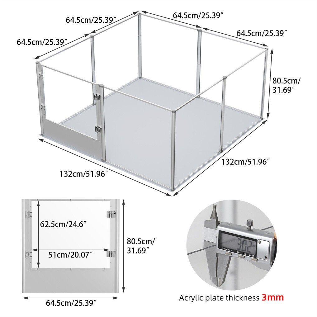 Large Acrylic Dog Playpen 132x132x80.5cm, 8 Panels Cage