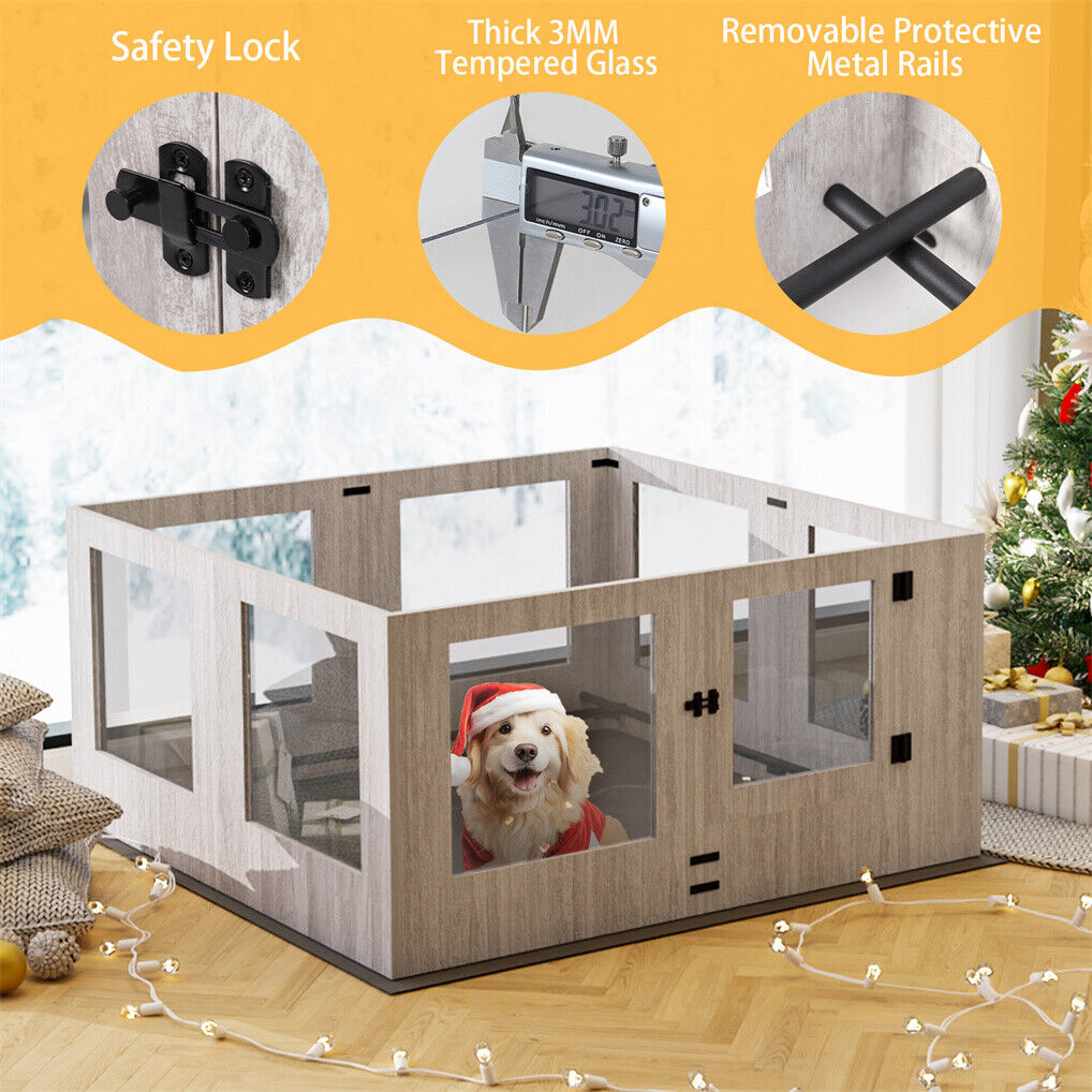 Large Dog Indoor Whelping Box, Tempered Glass & MDF