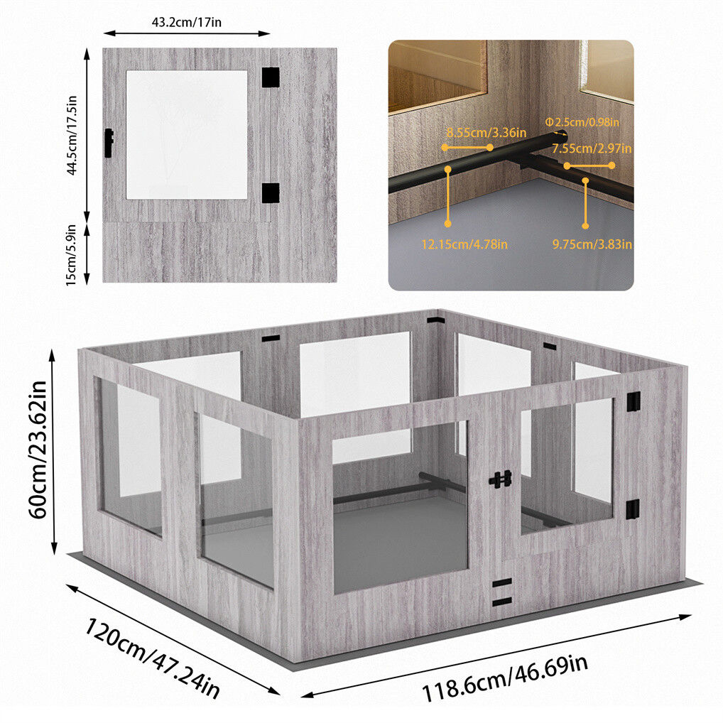 Large Dog Indoor Whelping Box, Tempered Glass & MDF