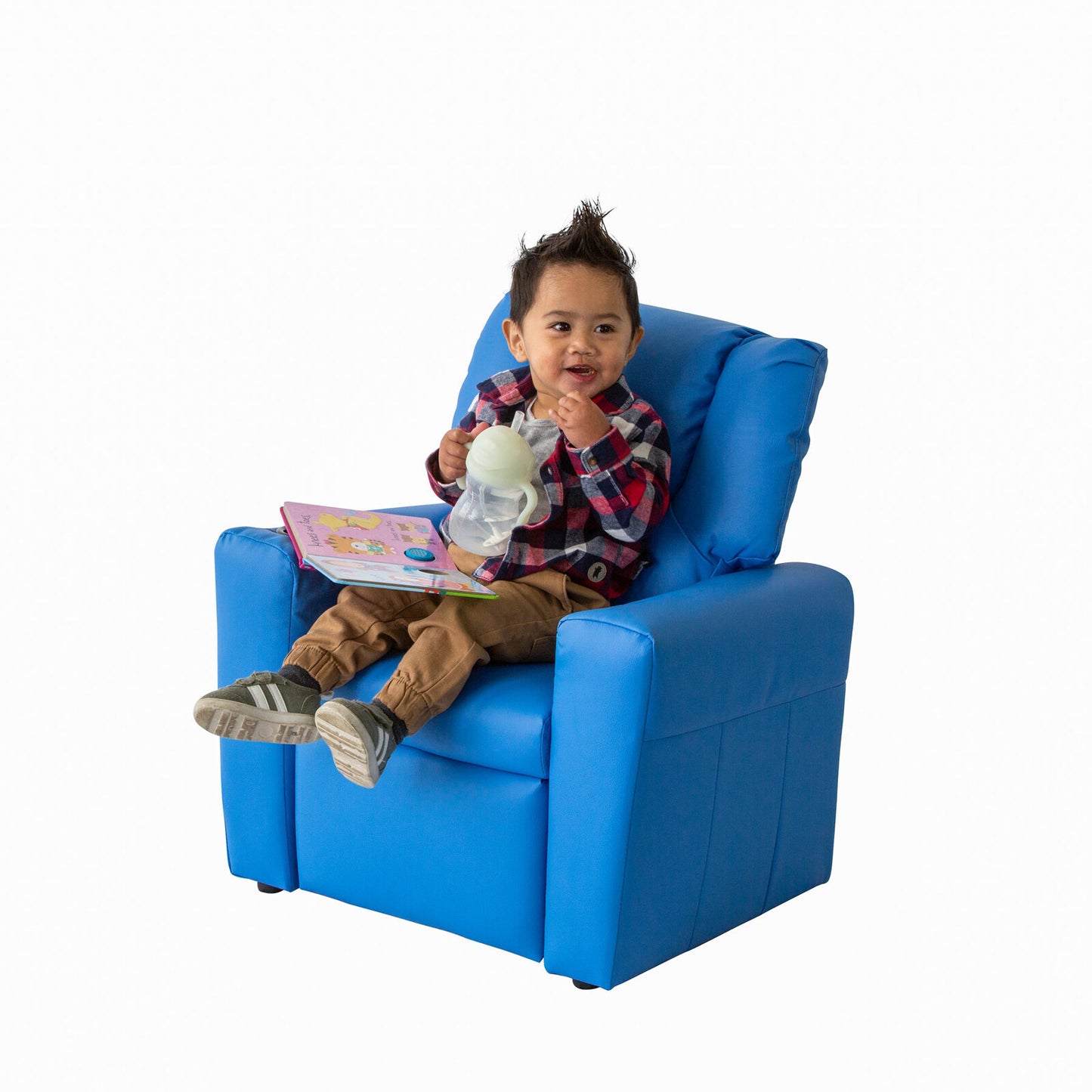Kids Light Blue Recliner Chair w/ Footrest & Cup Holder