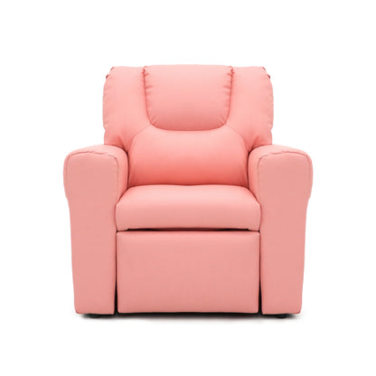 Kids Pink Recliner Chair w/ Footrest & Cup Holder
