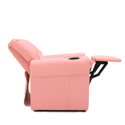 Kids Pink Recliner Chair w/ Footrest & Cup Holder