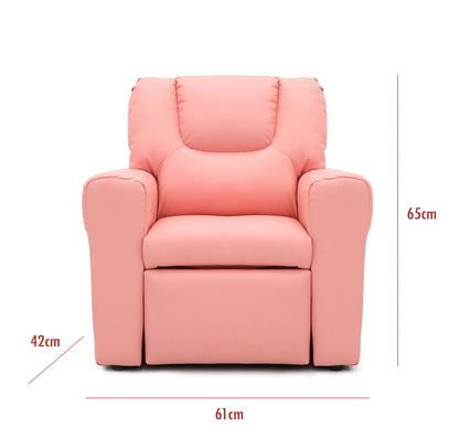 Kids Pink Recliner Chair w/ Footrest & Cup Holder
