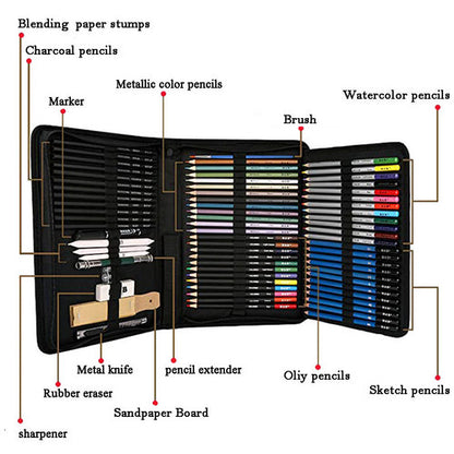72pcs Professional Drawing Artist Kit Set Pencils and Sketch Charcoal Art Tools