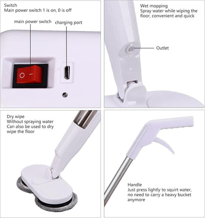 Cordless Electric spin 6Mops Cleaner 5In1 Floor Polisher Sweeper Washer Scrubber