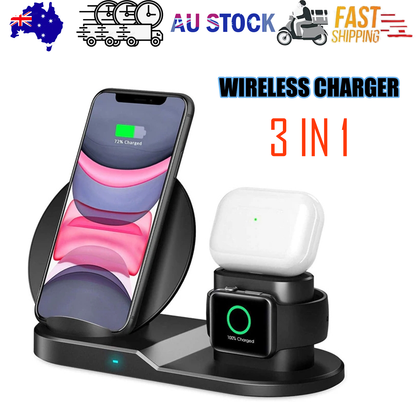 N30 3 in 1 Wireless Charger Qi Fast Charger Stand for iPhone/Samsung/Airpods/Apple Watch-Black