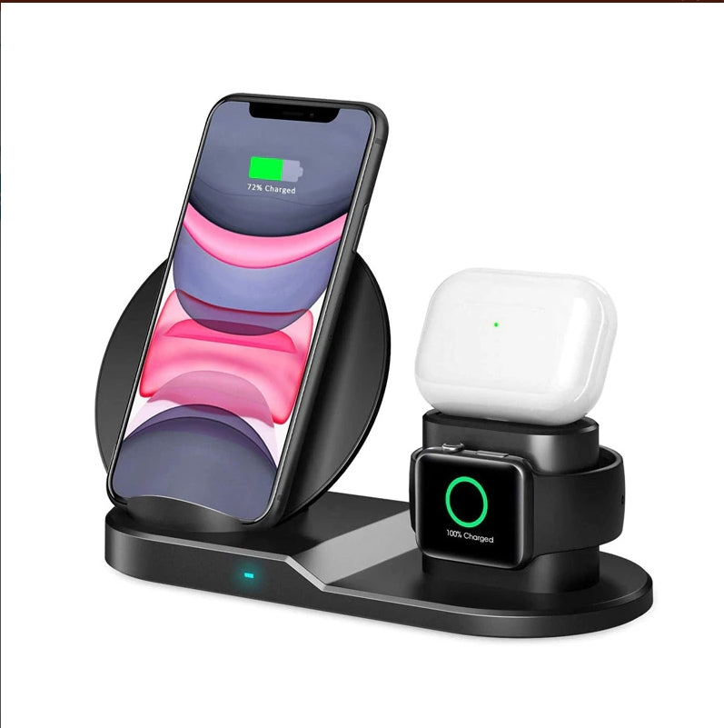 N30 3 in 1 Wireless Charger Qi Fast Charger Stand for iPhone/Samsung/Airpods/Apple Watch-Black