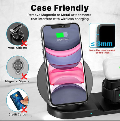N30 3 in 1 Wireless Charger Qi Fast Charger Stand for iPhone/Samsung/Airpods/Apple Watch-Black