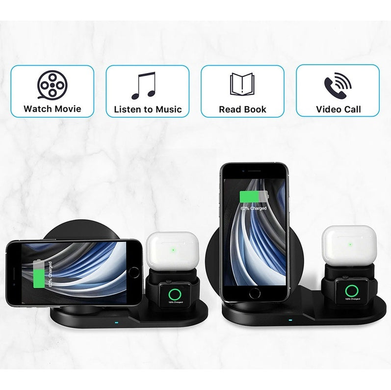 N30 3 in 1 Wireless Charger Qi Fast Charger Stand for iPhone/Samsung/Airpods/Apple Watch-Black