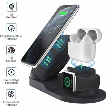 N30 3 in 1 Wireless Charger Qi Fast Charger Stand for iPhone/Samsung/Airpods/Apple Watch-Black
