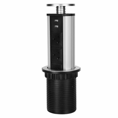 Pop Up Power Point 3 Socket Plug + 2 USB Table Home Kitchen Desk Outlet