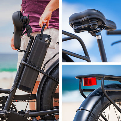 VALK Electric Fat Tyre Cruiser Bike, Step-Through eBike with Throttle, Tektro Hydraulic Brakes, Matte Black