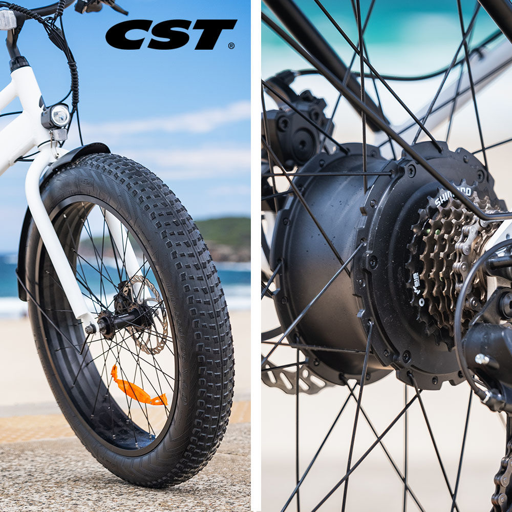 VALK Electric Fat Tyre Cruiser Bike, Step-Through eBike with Throttle, Tektro Hydraulic Brakes, White