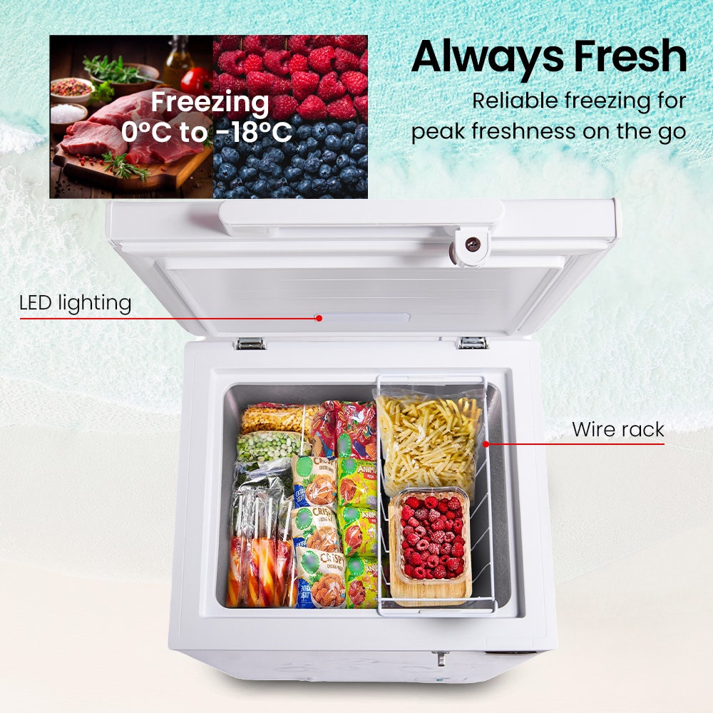 GECKO 100L Portable Chest Freezer, 12V/24V/240V for Motorhome and Caravan, White