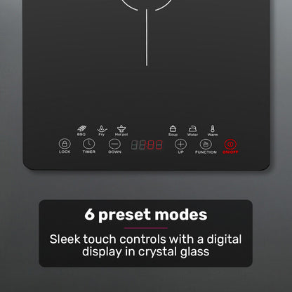 EUROCHEF Induction Cooktop, 2000W, 9 Heat Levels, Fast Electric Portable Cooker, Touch Controls