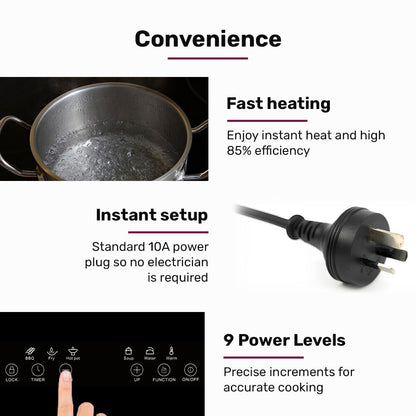 EUROCHEF Induction Cooktop, 2000W, 9 Heat Levels, Fast Electric Portable Cooker, Touch Controls