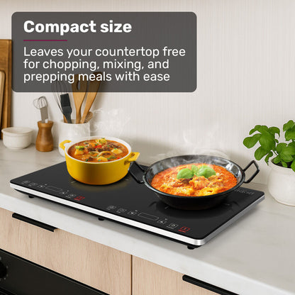 EUROCHEF Double Induction Cooktop, 9 Heat Levels, Fast Electric Portable Cooker, Touch Controls, Standard 10A Power Plug