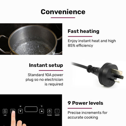 EUROCHEF Double Induction Cooktop, 9 Heat Levels, Fast Electric Portable Cooker, Touch Controls, Standard 10A Power Plug