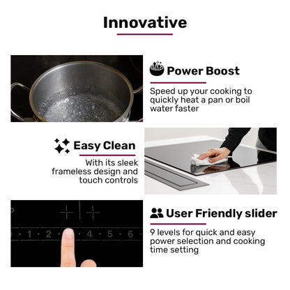 EuroChef 60cm 4 Zone Induction Cooktop, 6800W Electric, Touch Controls