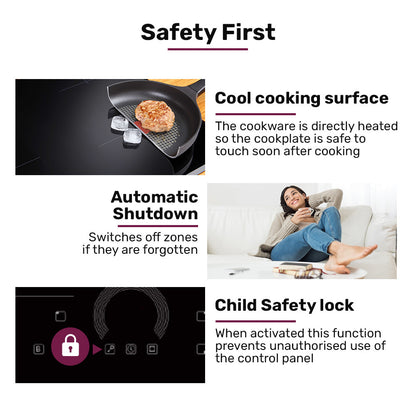 EUROCHEF 60cm 4 Zone Induction Cooktop, 7200W Electric, FlexZone Function, Touch Controls