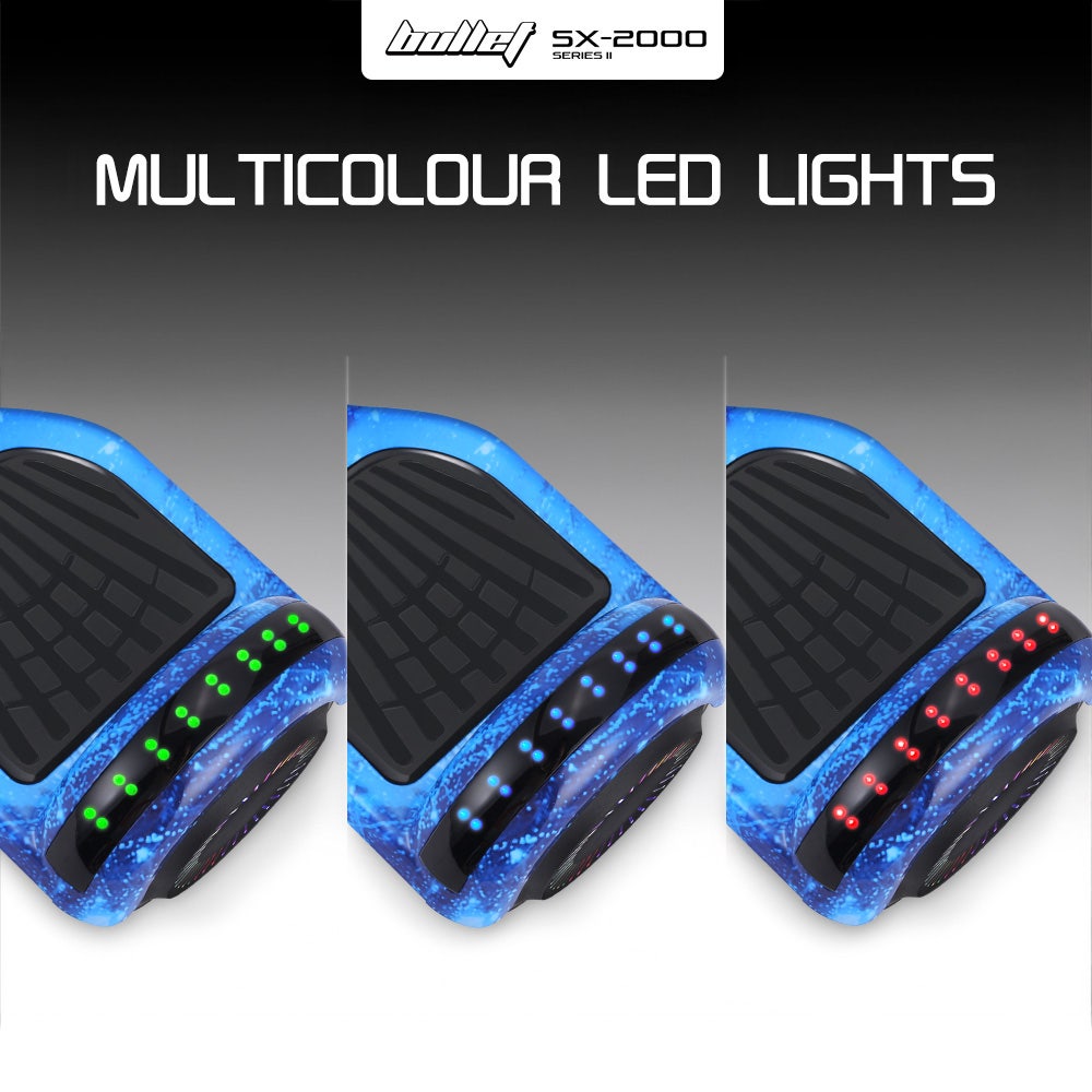 BULLET SX-2000 Hoverboard Scooter, 500W Brushless, Superior Self Balancing System, UL Certified, LED Lights, Blue Galaxy