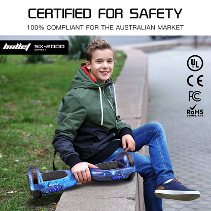 BULLET SX-2000 Hoverboard Scooter, 500W Brushless, Superior Self Balancing System, UL Certified, LED Lights, Blue Galaxy