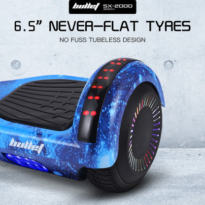 BULLET SX-2000 Hoverboard Scooter, 500W Brushless, Superior Self Balancing System, UL Certified, LED Lights, Blue Galaxy