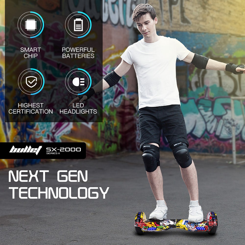 BULLET SX-2000 Hoverboard Scooter, 500W Brushless, Superior Self Balancing System, UL Certified, LED Lights, Hip Hop Design