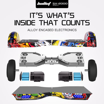 BULLET SX-2000 Hoverboard Scooter, 500W Brushless, Superior Self Balancing System, UL Certified, LED Lights, Hip Hop Design
