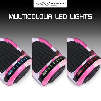 BULLET SX-2000 Hoverboard Scooter, 500W Brushless, Superior Self Balancing System, UL Certified, LED Lights, Pink Camo