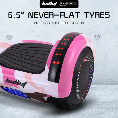 BULLET SX-2000 Hoverboard Scooter, 500W Brushless, Superior Self Balancing System, UL Certified, LED Lights, Pink Camo