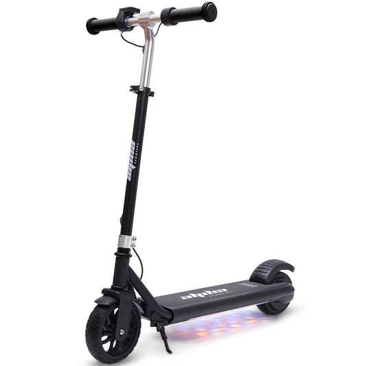ALPHA Edge Electric Scooter, Kids & Teens, Adjustable Handlebars, 3 Speed Modes, Dual Foot E-Brake, Bluetooth Music, LED, Black