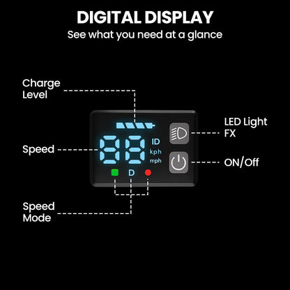 ALPHA Edge Electric Scooter, Kids & Teens, Adjustable Handlebars, 3 Speed Modes, Dual Foot E-Brake, Bluetooth Music, LED, Black