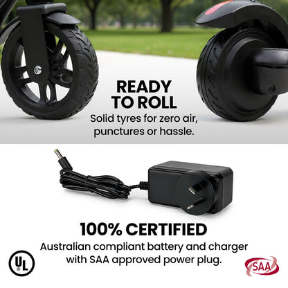 ALPHA Edge Electric Scooter, Kids & Teens, Adjustable Handlebars, 3 Speed Modes, Dual Foot E-Brake, Bluetooth Music, LED, Black