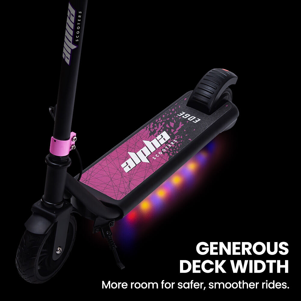 ALPHA Edge Electric Scooter, Kids Aged 6-12, Adjustable Height, 3 Speed Modes, Bluetooth, LED, Pink