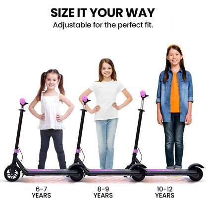 ALPHA Edge Electric Scooter, Kids Aged 6-12, Adjustable Height, 3 Speed Modes, Bluetooth, LED, Pink