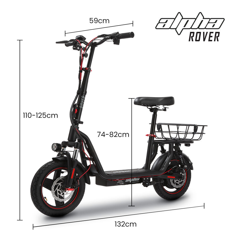 ALPHA Rover Electric Scooter with Seat, 500W 48V 25km/h 30km Range, 14-inch Tyres, Motorised Commuter eScooter for Adults, Black