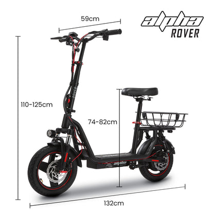 ALPHA Rover Electric Scooter with Seat, 500W 48V 25km/h 30km Range, 14-inch Tyres, Motorised Commuter eScooter for Adults, Black