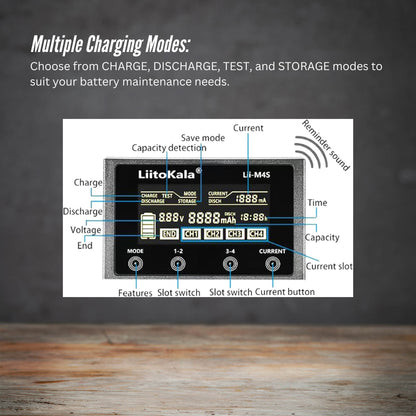 LiitoKala Lii-M4S Battery Charger LCD 4-Slot USB Li-ion NiMH Test Discharge Mode