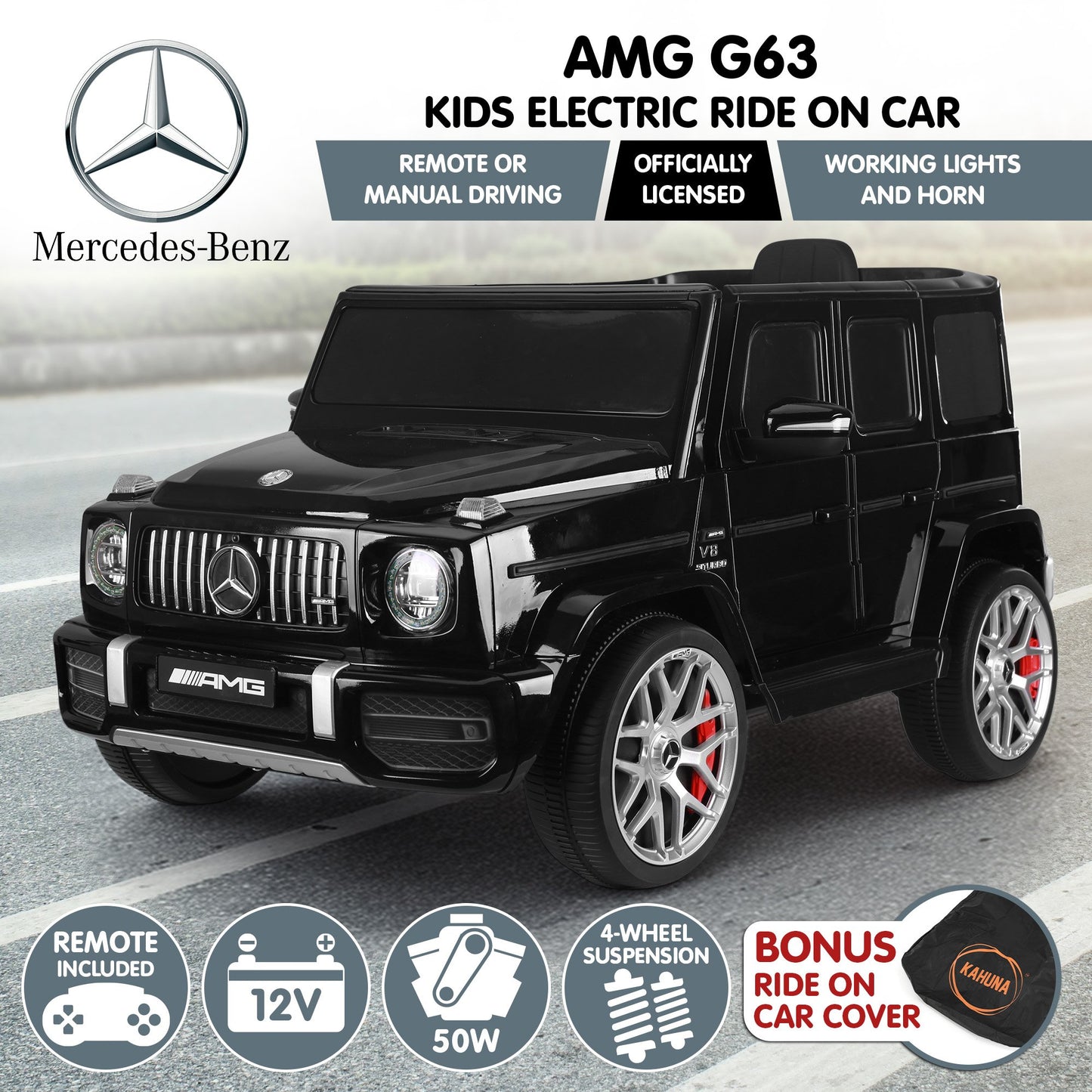 Kahuna Mercedes Benz AMG Licensed G63 Kids Electric Ride On Car Remote Control Dual 25W Motors Music Player LED Lights