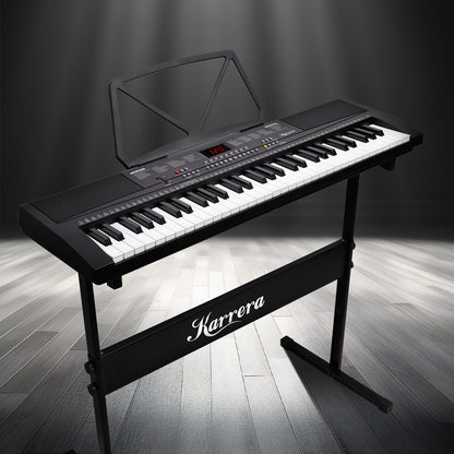 Karrera 61-key Electronic Led Keyboard 75cm Portable Piano In Black With Microphone Input, Headphone Output, 255 Timbres & Rhythms