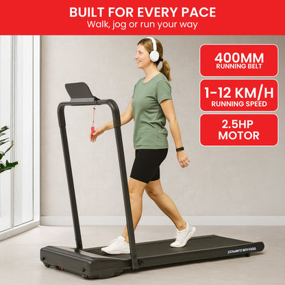 Powertrain K500 Walking Pad Treadmill 2 in 1 Foldable Walking & Running Machine w/2.5HP Motor Dual LED Displays 2 Level