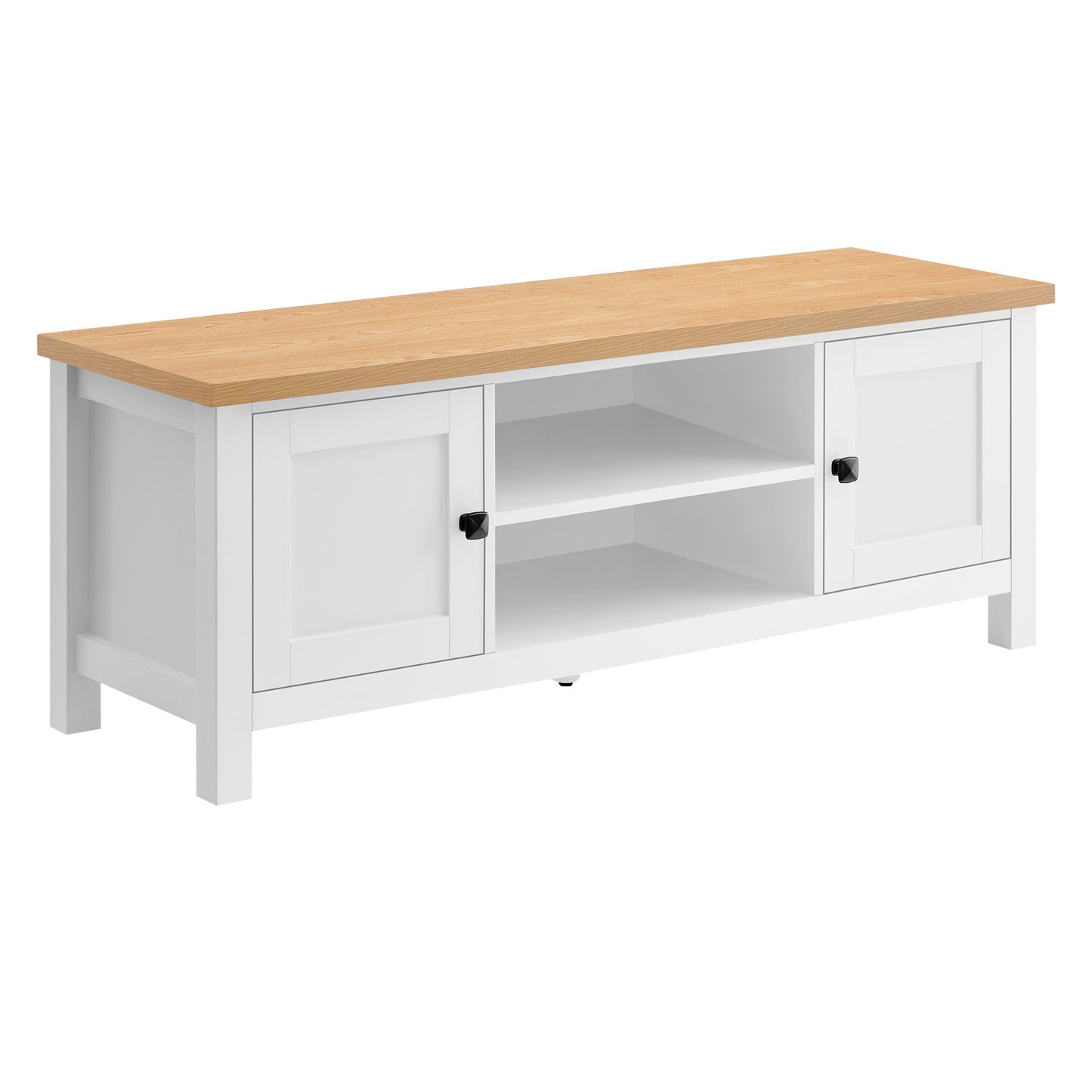 Sarantino Gio TV Entertainment Stand Cabinet Cupboard in White and Natural Wood Finish