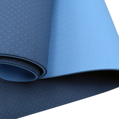 Powertrain TPE Yoga Exercise Mat Home Gym Pilates Fitness 8mm Thick in Dark Blue