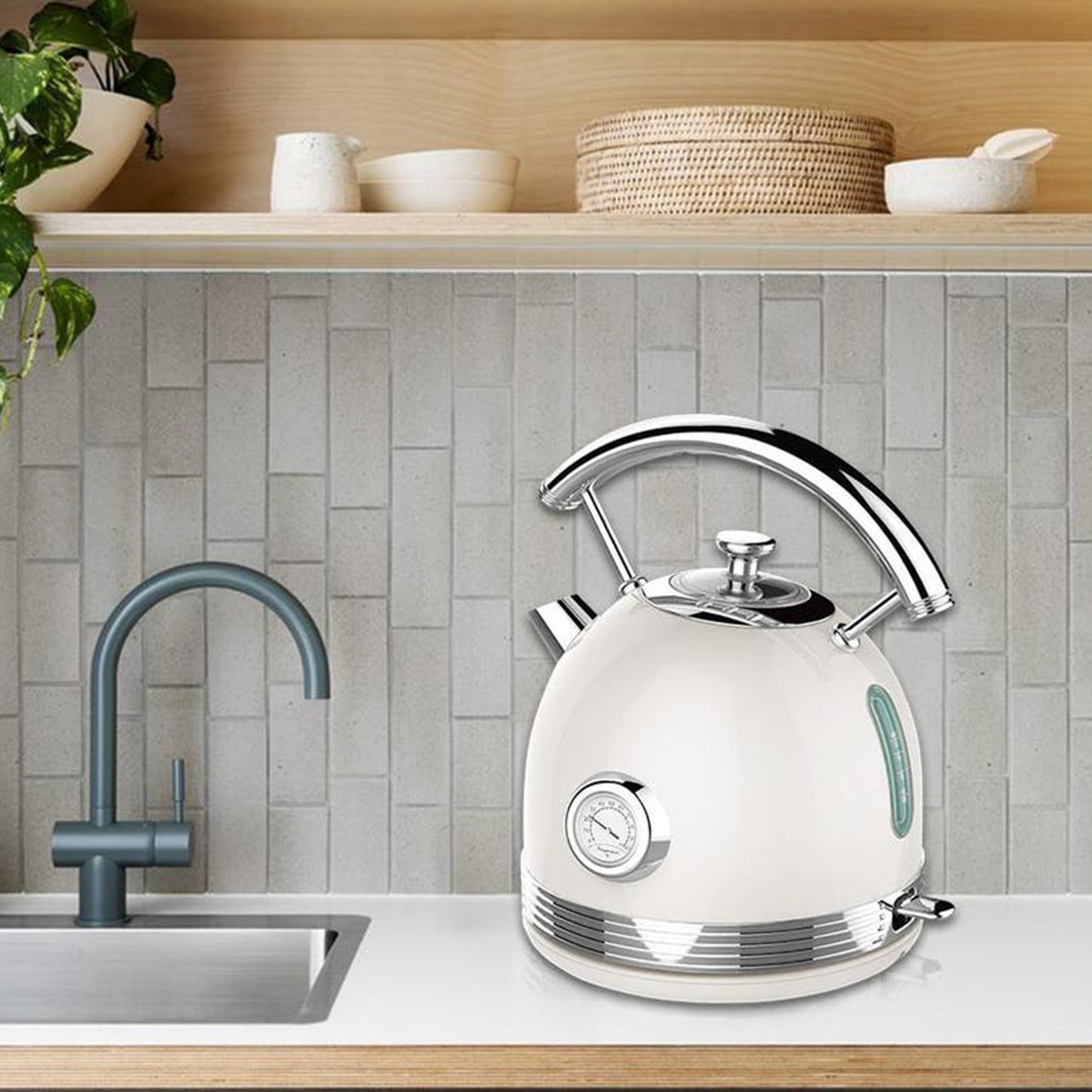 PHILEX Electric Kettle Water Boiler Stainless Steel Retro 1.7L IVORY